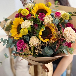 MD1223 向日葵 黃金球 多頭紅玫  復古色康乃馨